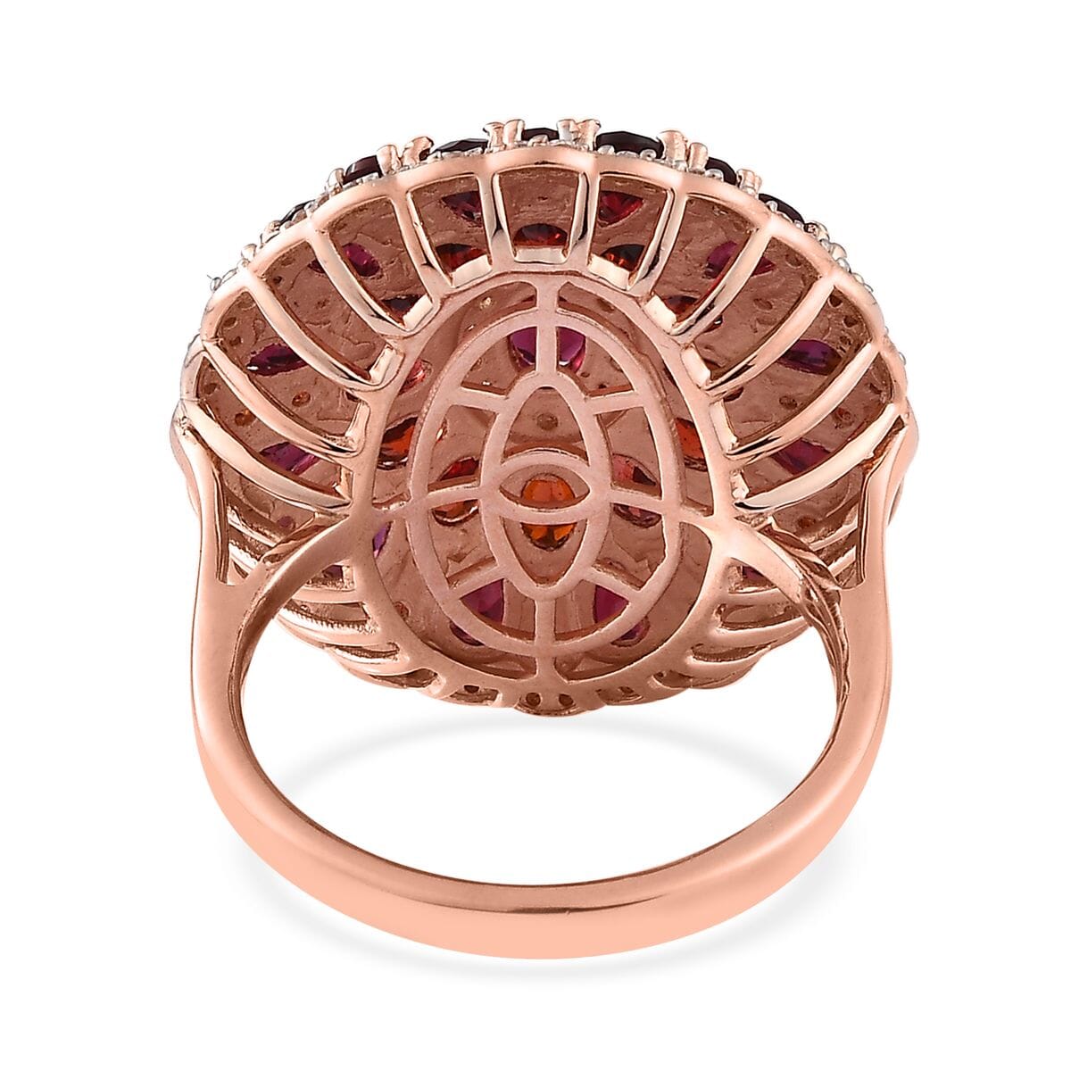 Anthill Garnet and White Zircon Cocktail Ring in Vermeil Rose Gold Over Sterling Silver (Size 8.0) 8.40 ctw image number 4