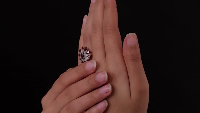 Premium Anthill Garnet, White and Coffee Zircon Floral Ring in Vermeil Rose Gold Over Sterling Silver (Size 10.0) 3.50 ctw
