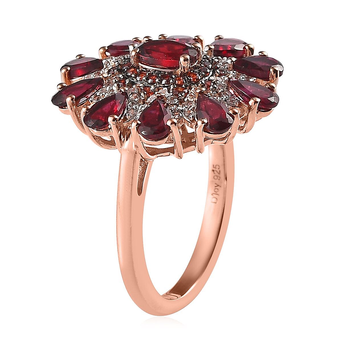 Premium Anthill Garnet, White and Coffee Zircon Floral Ring in Vermeil Rose Gold Over Sterling Silver (Size 10.0) 3.50 ctw image number 3