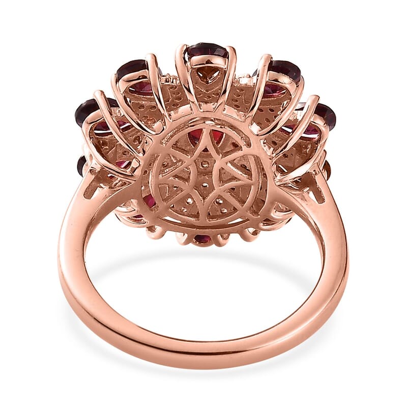 Anthill Garnet, White and Coffee Zircon Floral Ring in Vermeil Rose Gold Over Sterling Silver (Size 10.0) 3.50 ctw