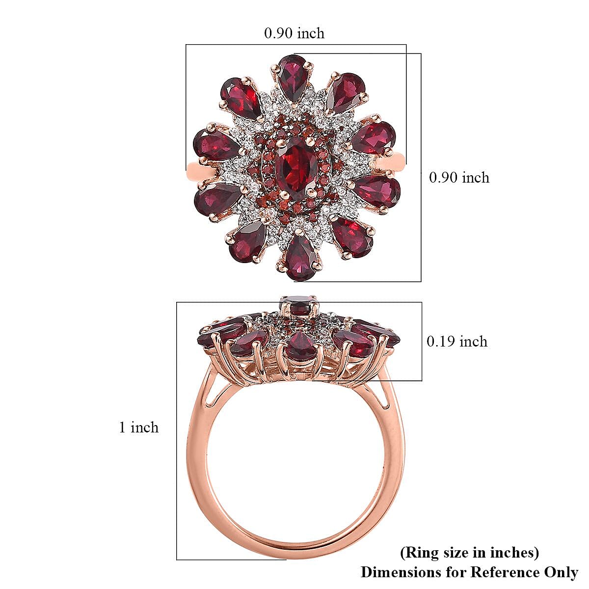 Premium Anthill Garnet, White and Coffee Zircon Floral Ring in Vermeil Rose Gold Over Sterling Silver (Size 10.0) 3.50 ctw image number 5