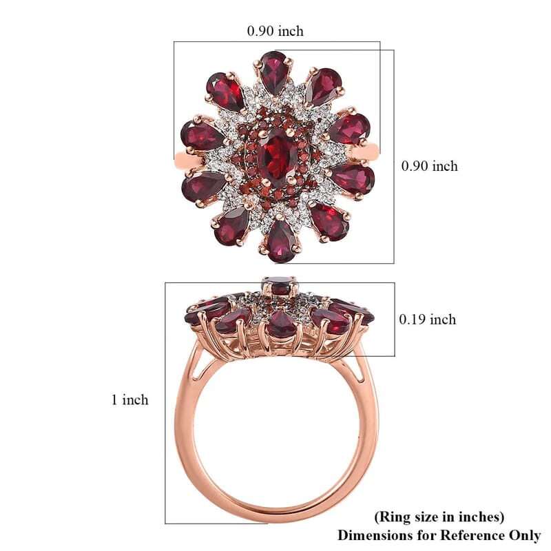 Anthill Garnet, White and Coffee Zircon Floral Ring in Vermeil Rose Gold Over Sterling Silver (Size 10.0) 3.50 ctw