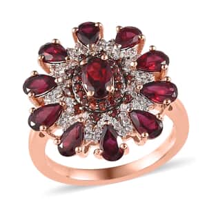 Anthill Garnet, White and Coffee Zircon Floral Ring in Vermeil Rose Gold Over Sterling Silver (Size 9.0) 3.50 ctw