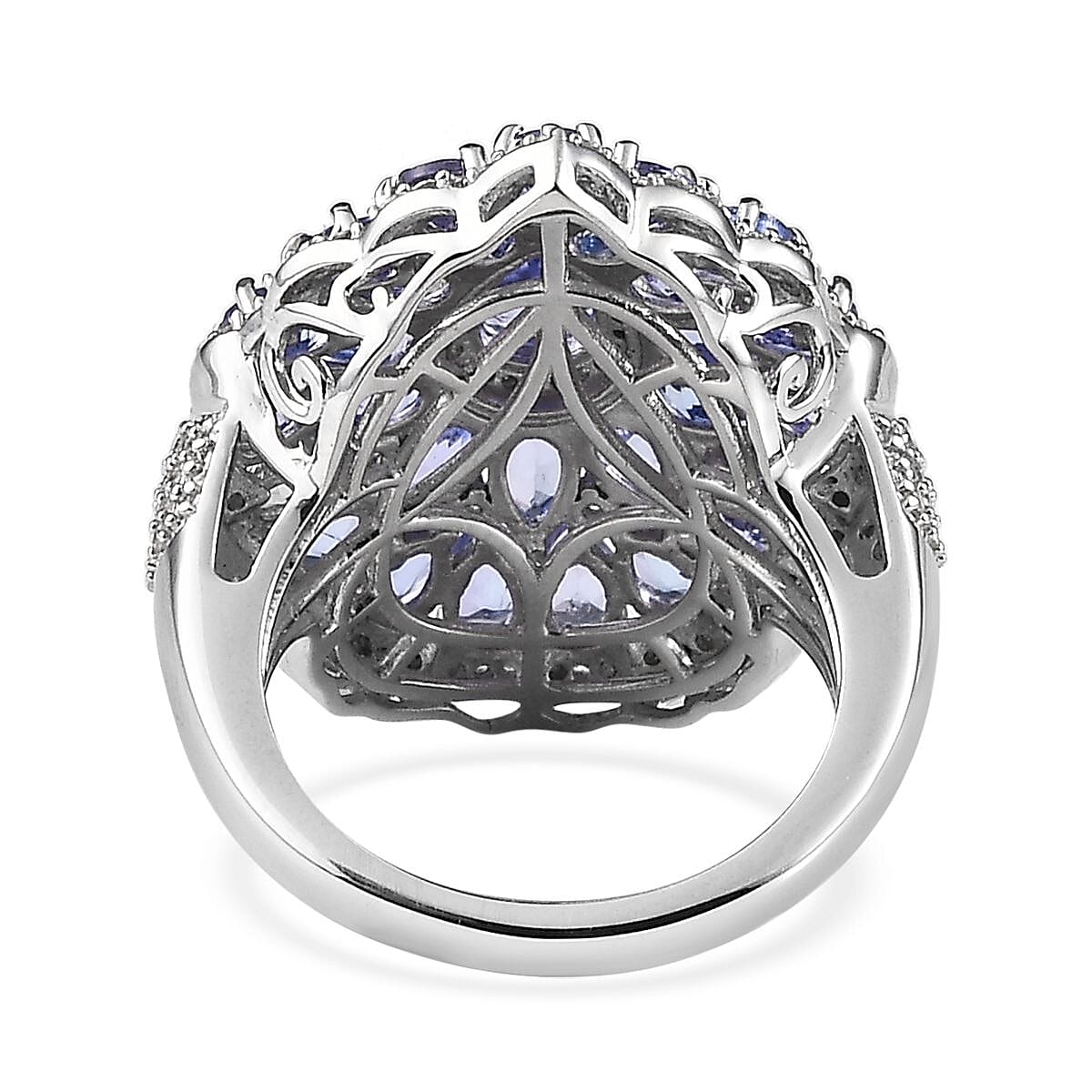 Tanzanite and White Zircon Floral Ring in Platinum Over Sterling Silver 7.65 ctw (Del. in 7-10 Days) image number 4