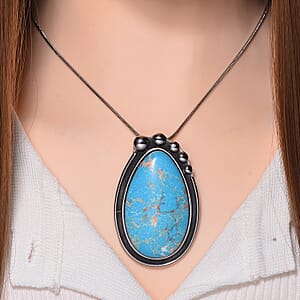 Blue Imperial Jasper 50.00 ctw Necklace in Stainless Steel 24 Inches