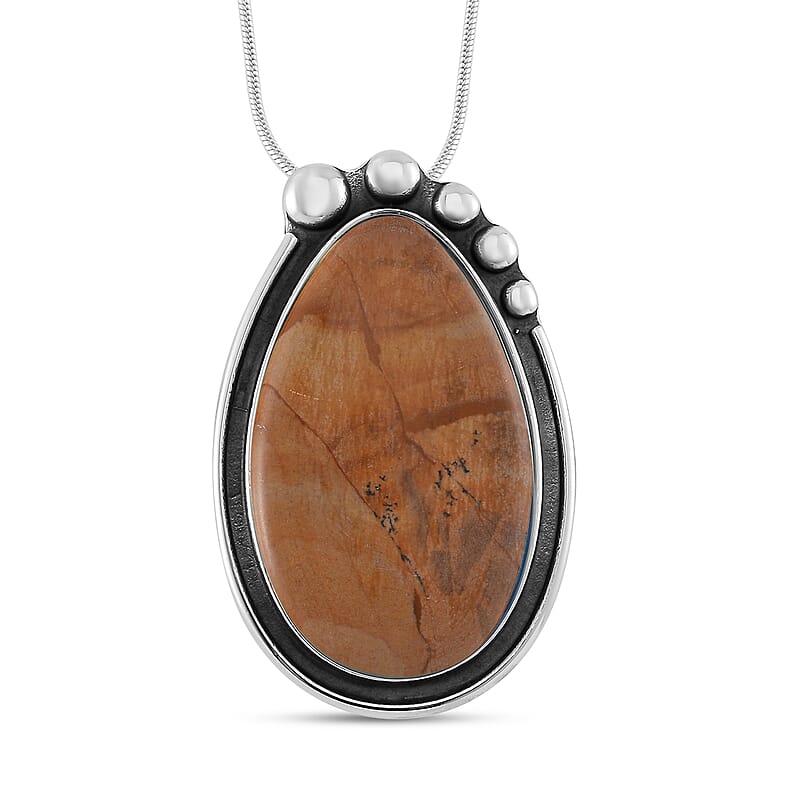 Picture Jasper 50.00 ctw Necklace in Stainless Steel 24 Inches