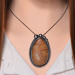 Picture Jasper 50.00 ctw Necklace in Stainless Steel 24 Inches