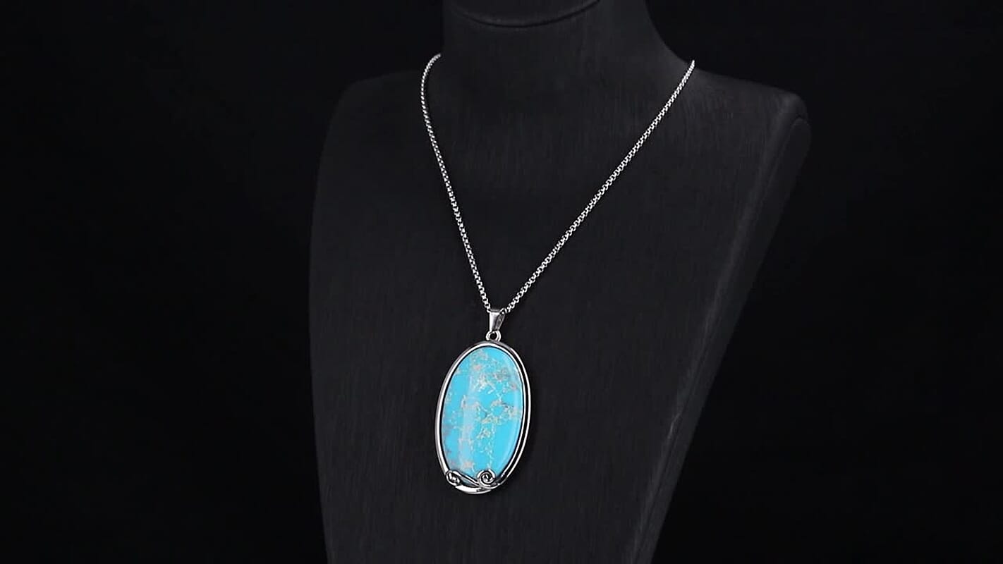 Blue Imperial Jasper Necklace (24 Inches) in Stainless Steel 40.00 ctw