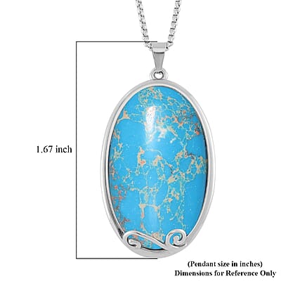 Blue Imperial Jasper 40.00 ctw Pendant Necklace in Stainless Steel 24 Inches