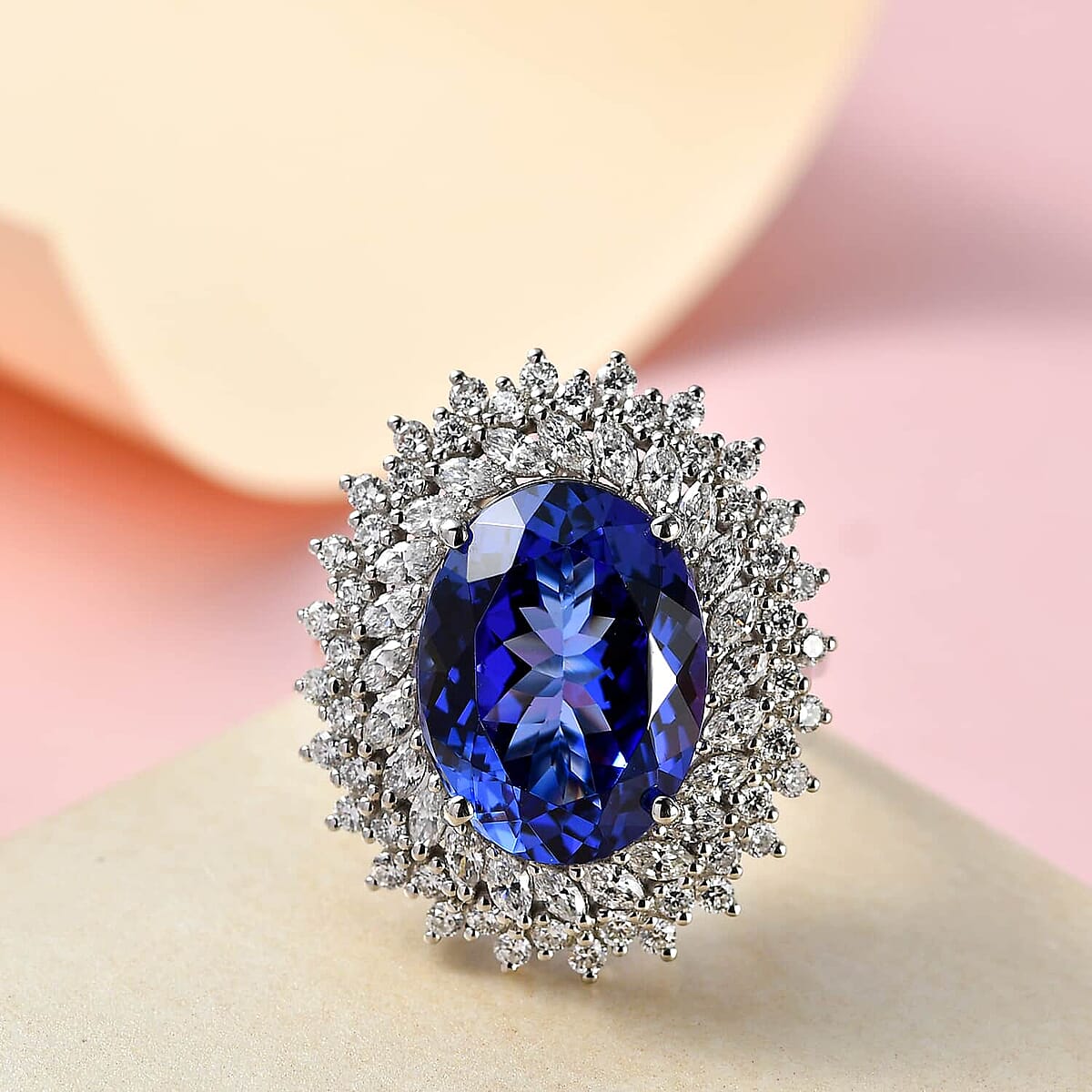 Rhapsody 950 Platinum AAAA Tanzanite and E-F VS Diamond Ring (Size 7.5) 10.50 Grams 11.20 ctw image number 1