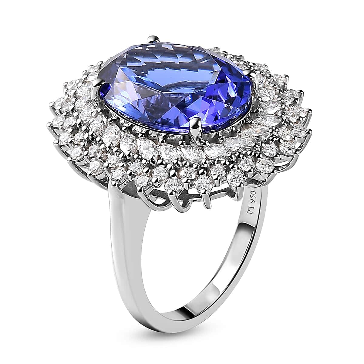 Rhapsody 950 Platinum AAAA Tanzanite and E-F VS Diamond Ring (Size 7.5) 10.50 Grams 11.20 ctw image number 3