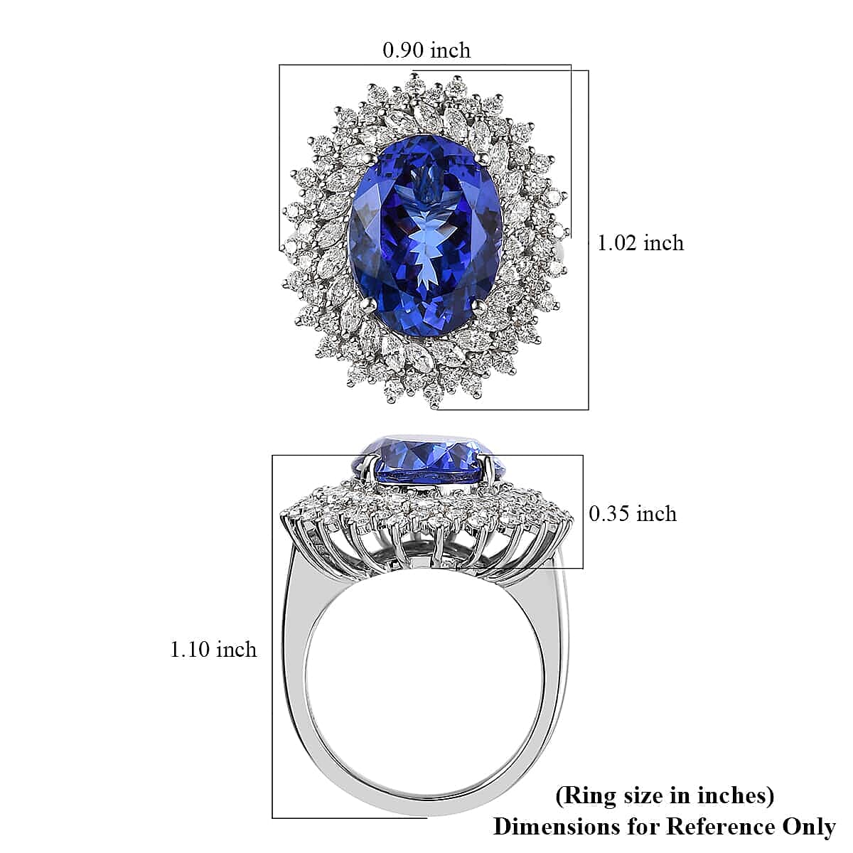 Rhapsody 950 Platinum AAAA Tanzanite and E-F VS Diamond Ring (Size 7.5) 10.50 Grams 11.20 ctw image number 5