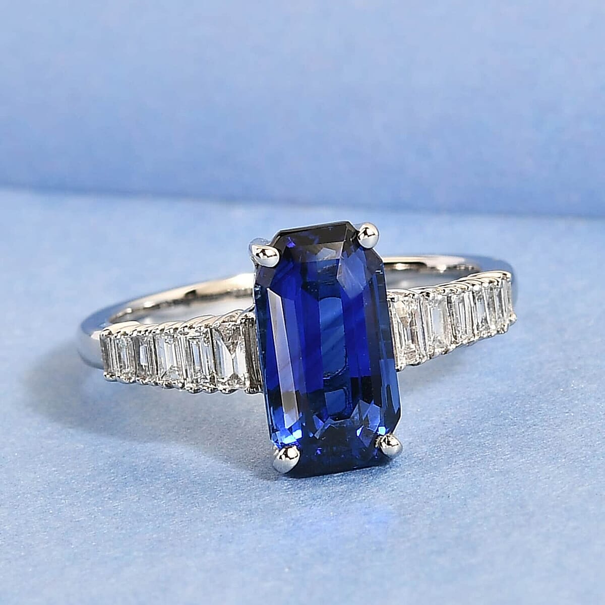 Rhapsody 950 Platinum AAAA Royal Ceylon Sapphire and E-F VS Diamond Ring (Size 6.0) 4.50 Grams 3.35 ctw image number 1