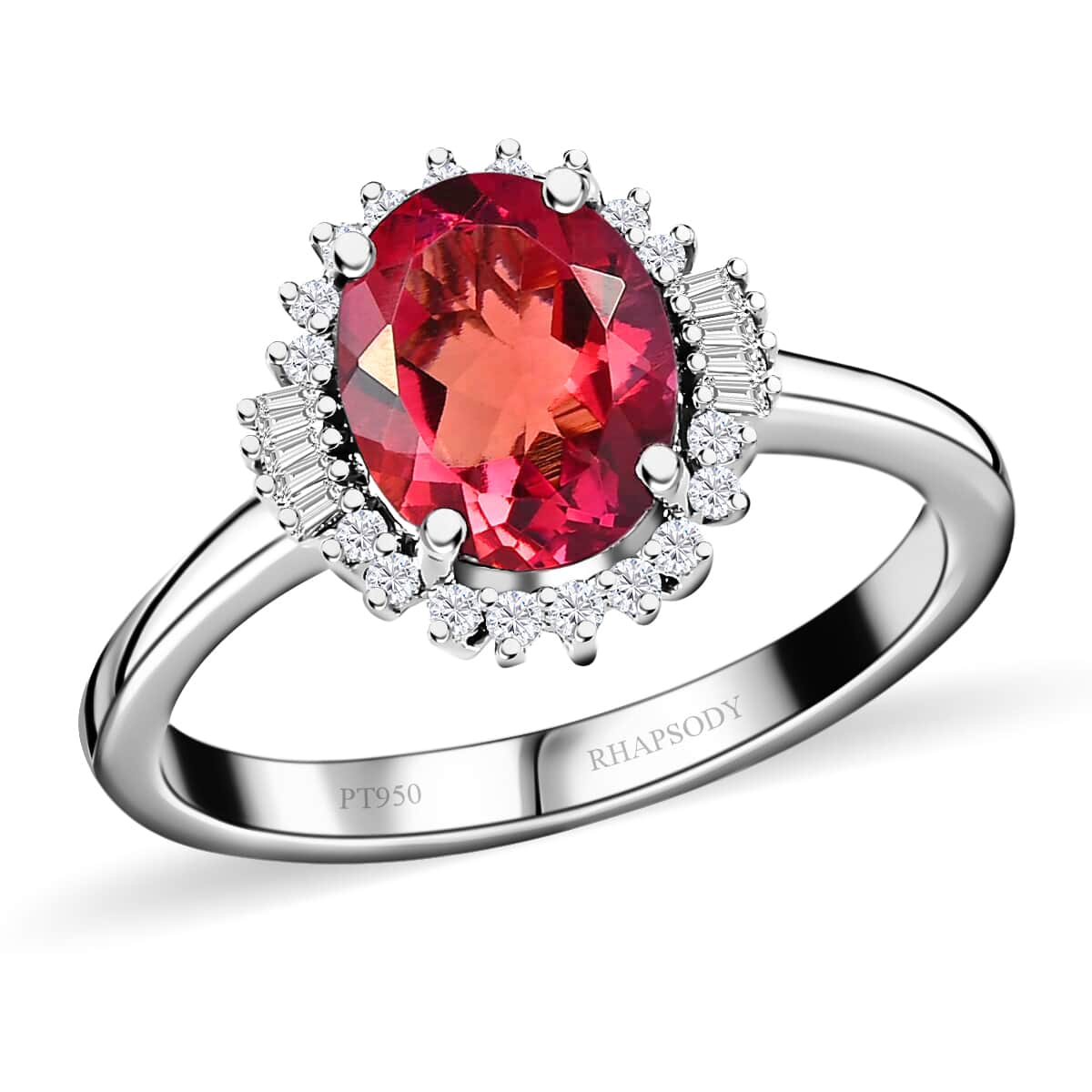 Rhapsody 950 Platinum AAAA Ouro Fino Rubellite and Diamond E-F VS Halo Ring (Size 6.5) 4.60 Grams 1.85 ctw image number 0