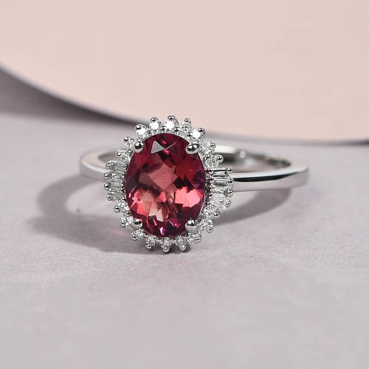 Rhapsody 950 Platinum AAAA Ouro Fino Rubellite and Diamond E-F VS Halo Ring (Size 6.5) 4.60 Grams 1.85 ctw image number 1