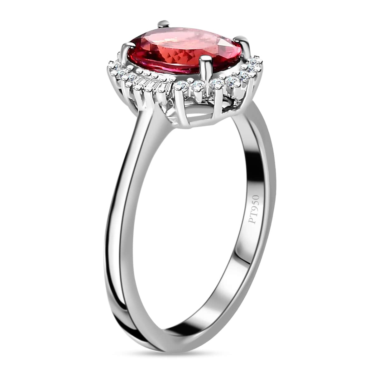 Rhapsody 950 Platinum AAAA Ouro Fino Rubellite and Diamond E-F VS Halo Ring (Size 6.5) 4.60 Grams 1.85 ctw image number 3