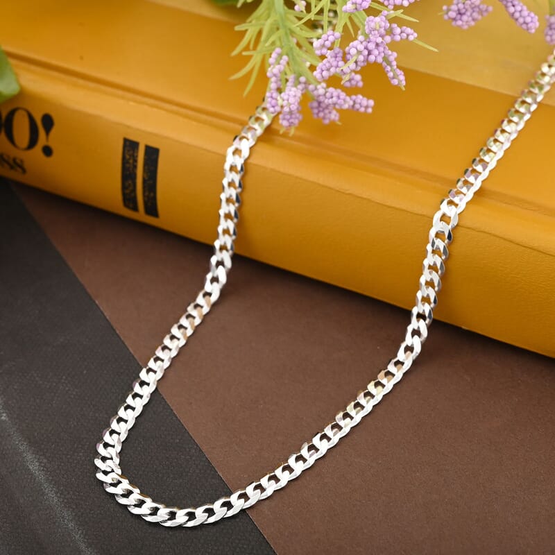 Italian Sterling Silver Flat Curb Chain Necklace 20 Inches 8.70 Grams