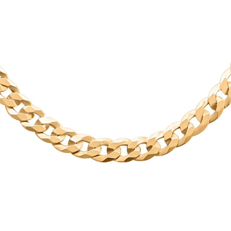 Italian 14K Yellow Gold Over Sterling Silver Flat Curb Chain Necklace 20 Inches 9.5 Grams