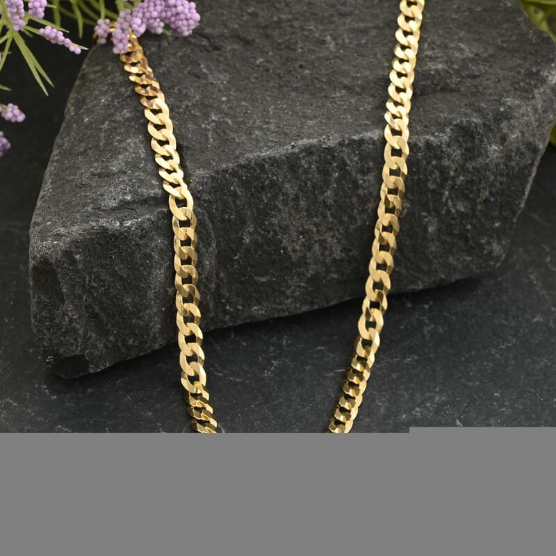 Italian 14K Yellow Gold Over Sterling Silver Flat Curb Chain Necklace 20 Inches 9.5 Grams