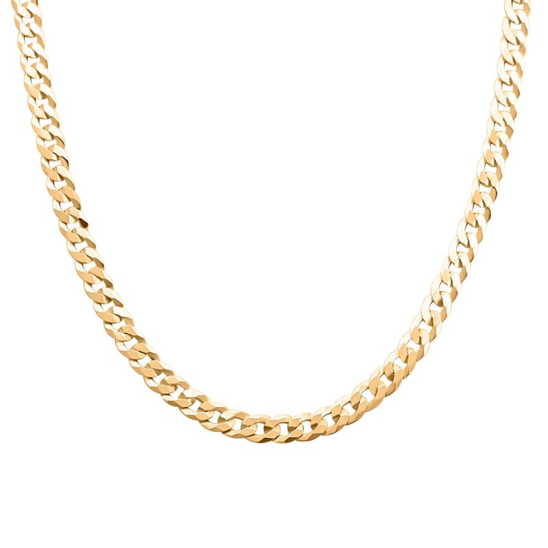 Italian 14K Yellow Gold Over Sterling Silver Flat Curb Chain Necklace 20 Inches 9.5 Grams