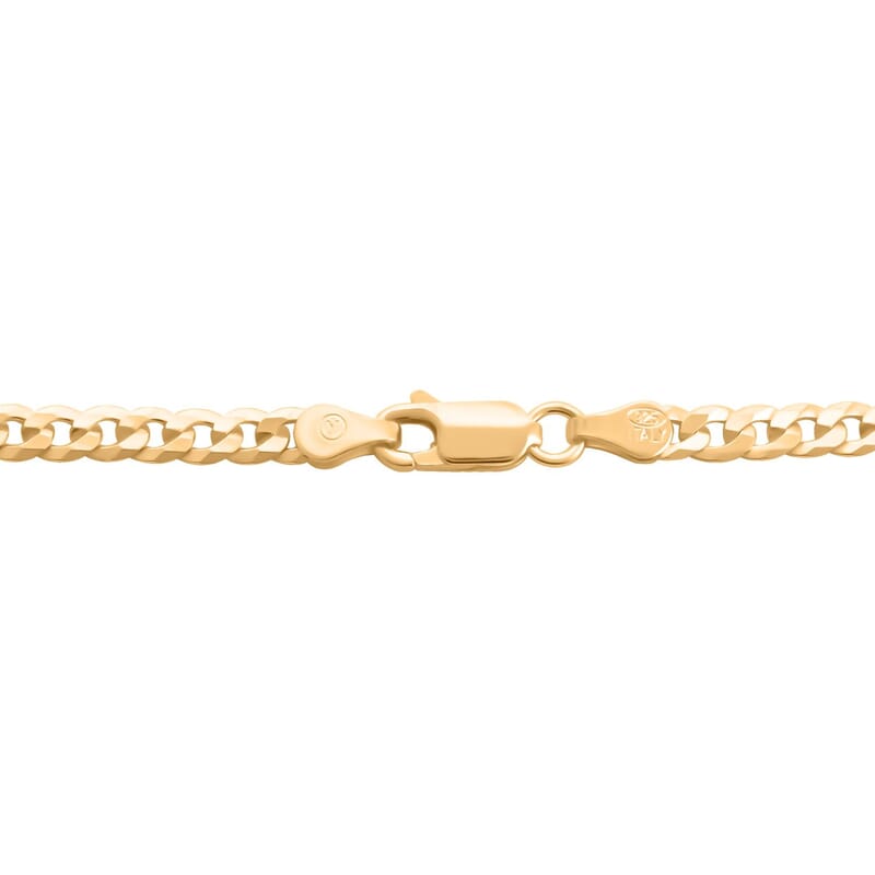Italian 14K Yellow Gold Over Sterling Silver Flat Curb Chain Necklace 20 Inches 9.5 Grams