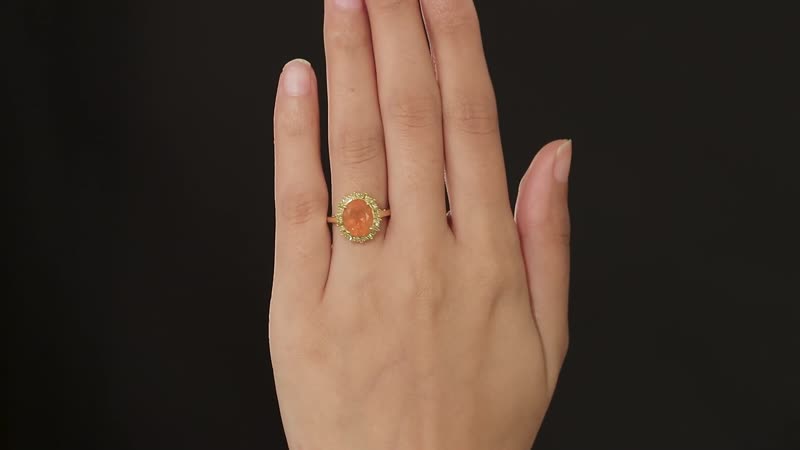Premium Brazilian Fire Opal, Yellow Diamond (IR) (0.30 cts) Halo Ring in Vermeil YG Over Sterling Silver (Size 10.0) 2.70 ctw