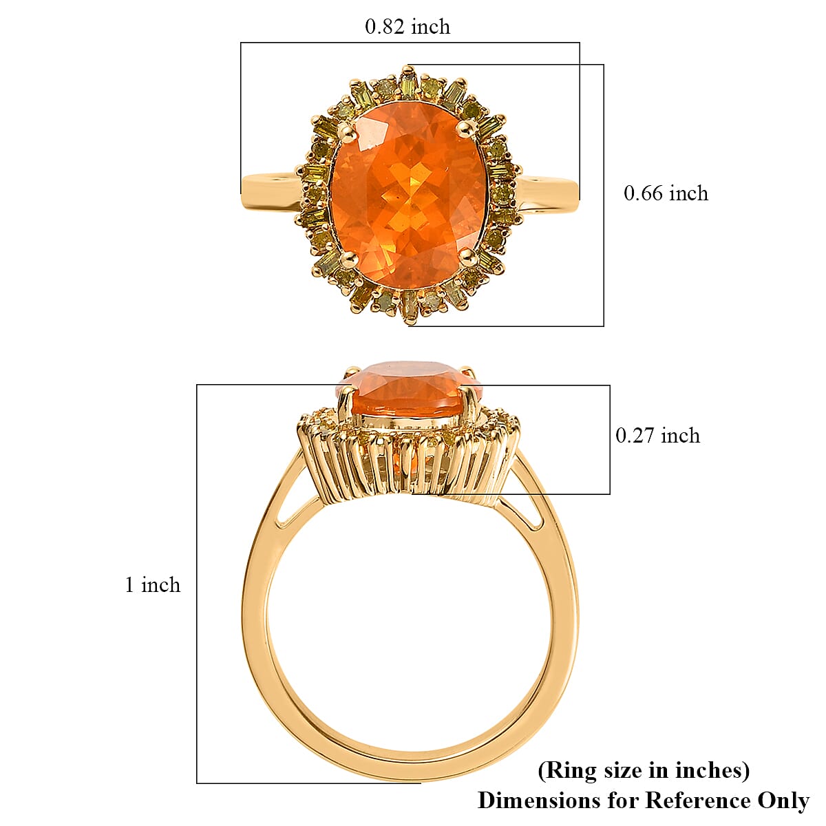 Premium Brazilian Fire Opal, Yellow Diamond (IR) (0.30 cts) Halo Ring in Vermeil YG Over Sterling Silver (Size 10.0) 2.70 ctw image number 5