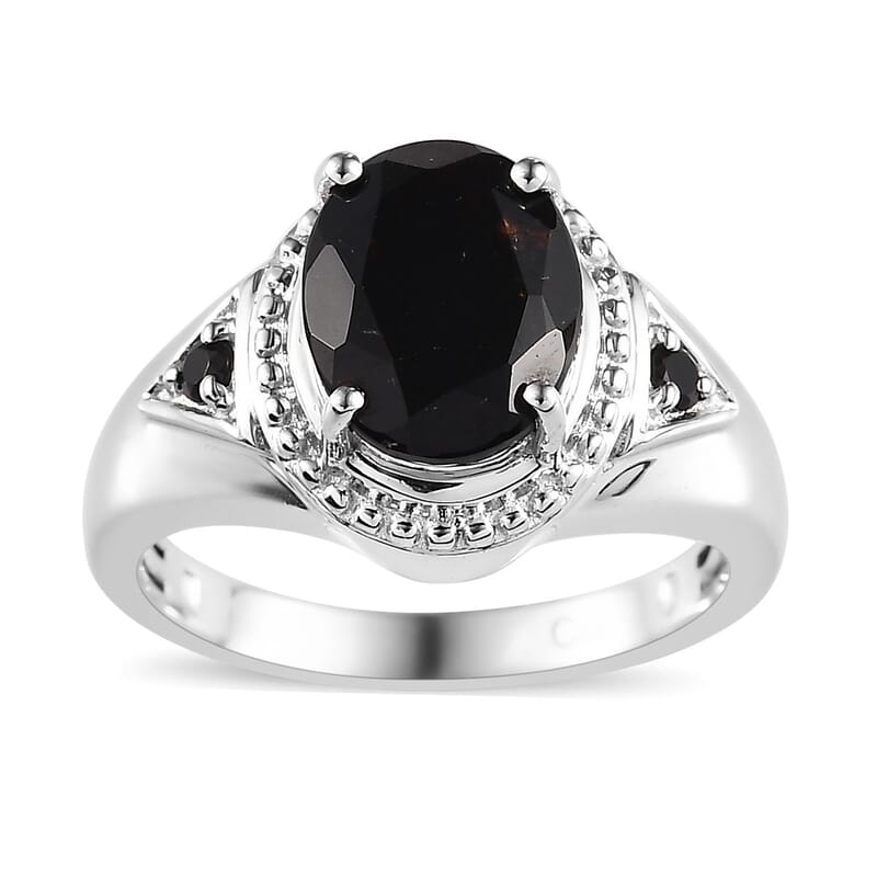 Black Tourmaline and Thai Black Spinel Ring in Platinum Over Copper (Size 10.0) 3.10 ctw
