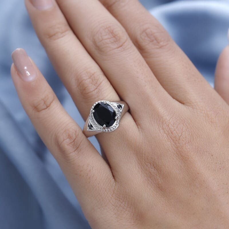 Black Tourmaline and Thai Black Spinel Ring in Platinum Over Copper (Size 10.0) 3.10 ctw