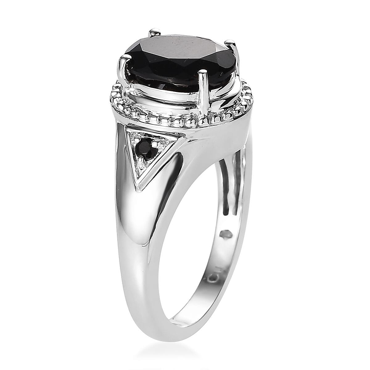 Nigerian Black Tourmaline and Thai Black Spinel Ring in Platinum Over Copper 3.10 ctw image number 3