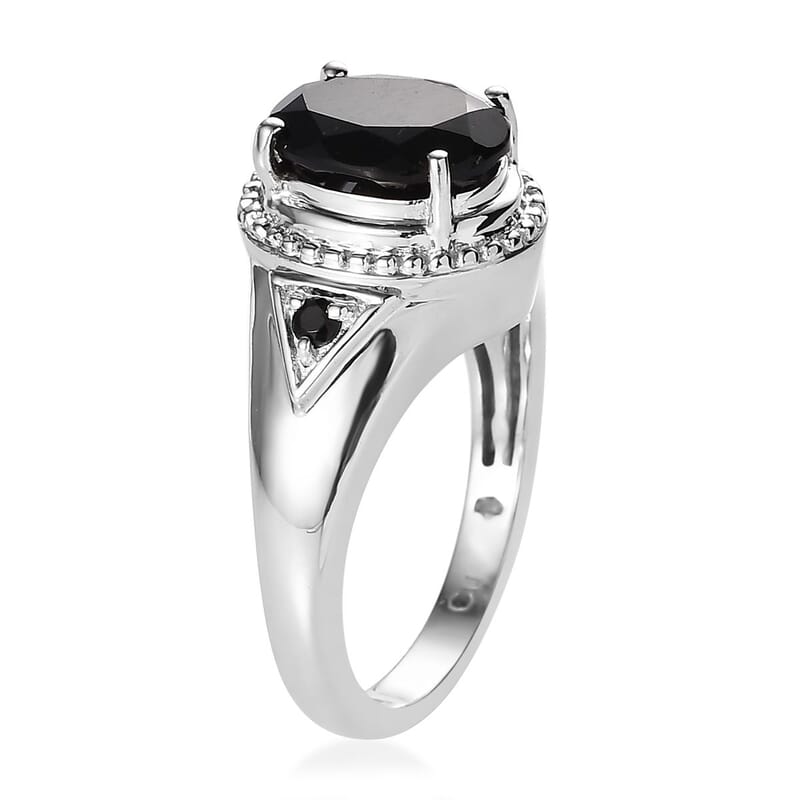 Black Tourmaline and Thai Black Spinel Ring in Platinum Over Copper (Size 10.0) 3.10 ctw