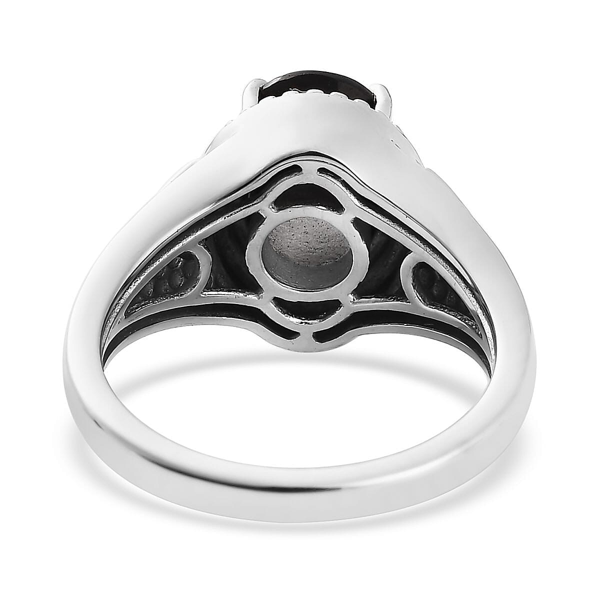 Black Tourmaline and Thai Black Spinel Ring in Platinum Over Copper (Size 10.0) 3.10 ctw