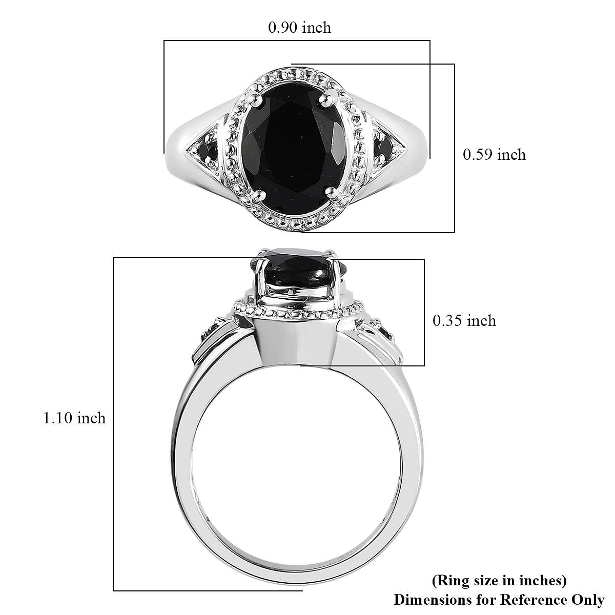 Black Tourmaline and Thai Black Spinel Ring in Platinum Over Copper (Size 10.0) 3.10 ctw