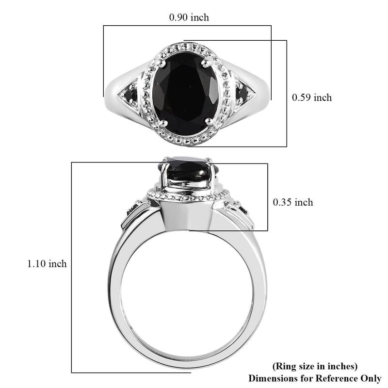 Black Tourmaline and Thai Black Spinel Ring in Platinum Over Copper (Size 10.0) 3.10 ctw