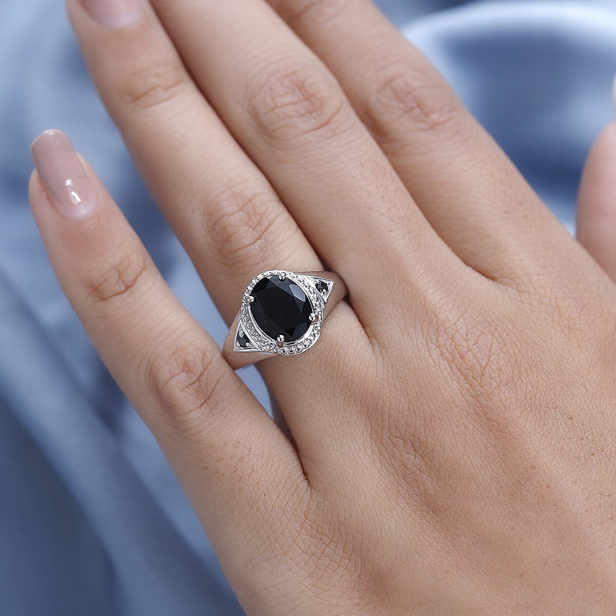 Black Tourmaline and Thai Black Spinel Ring in Platinum Over Copper (Size 8.0) 3.10 ctw image number 2