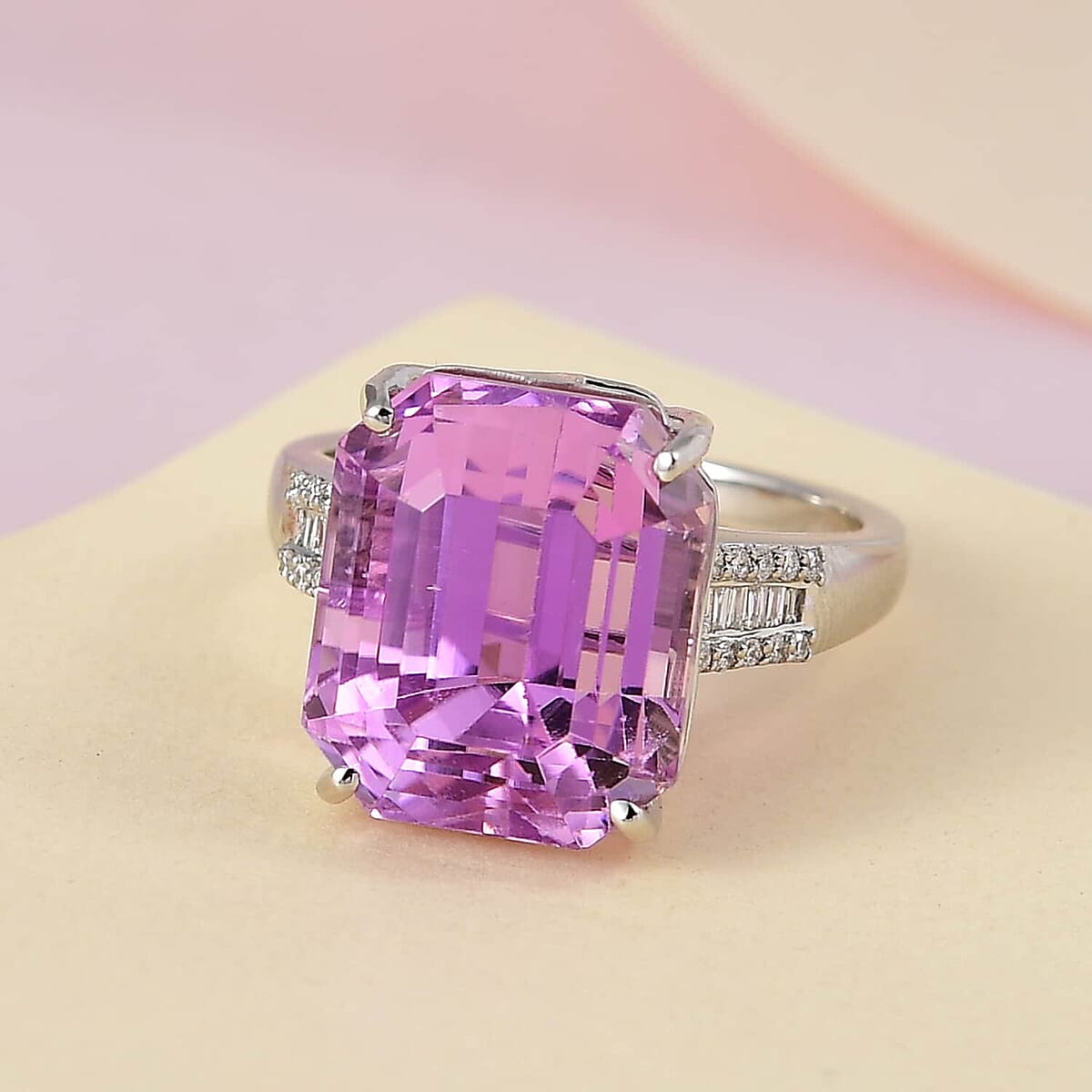Rhapsody 950 Platinum AAAA Patroke Kunzite and E-F VS Diamond Ring (Size 7.5) 7.65 Grams 10.35 ctw image number 1