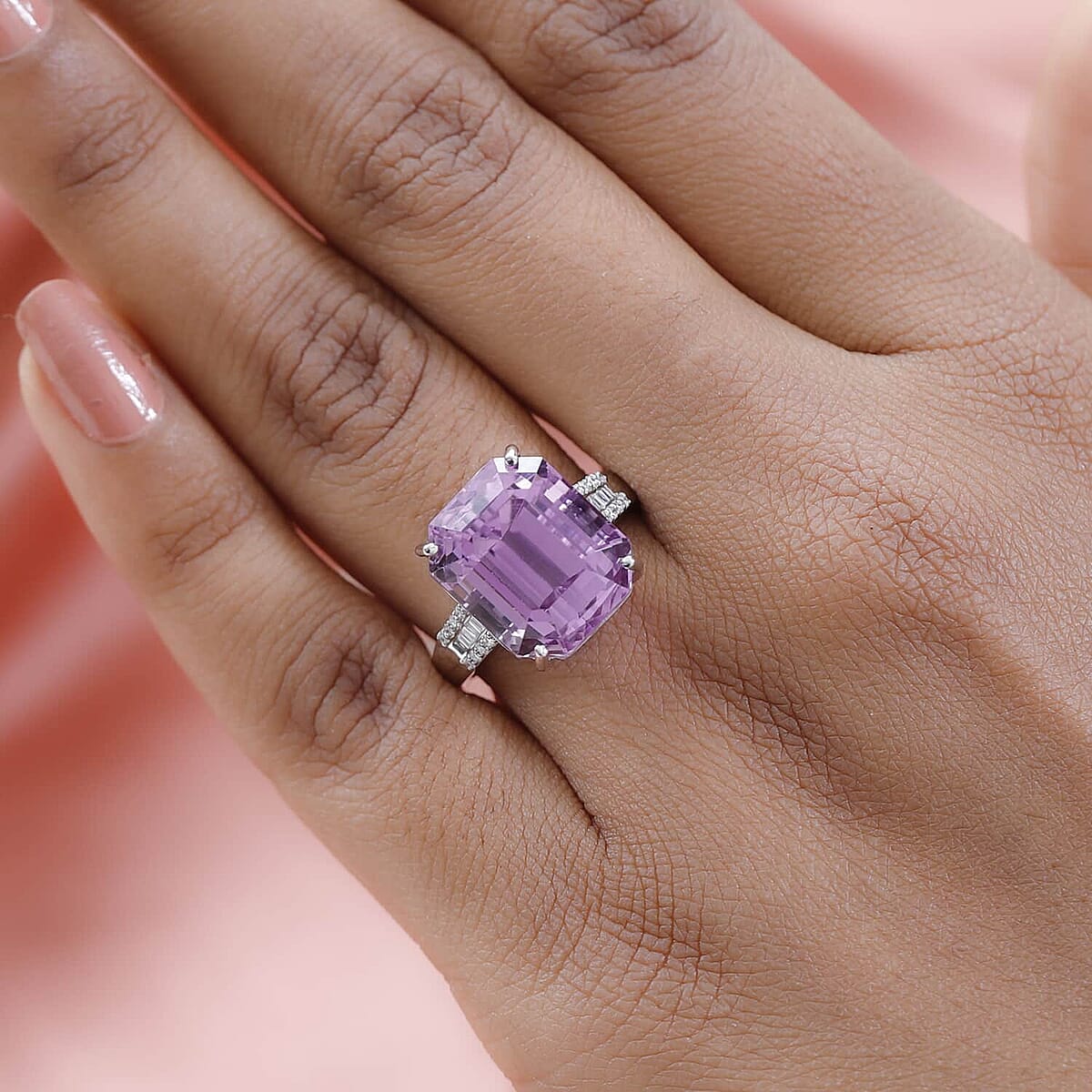 Rhapsody AAAA Patroke Kunzite and E-F VS Diamond 10.35 ctw Ring in  950 Platinum (Size 8.5) 7.65 Grams image number 2