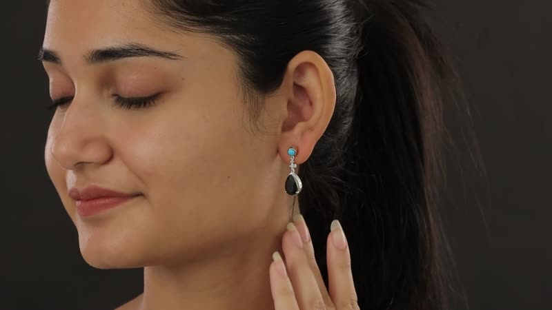 Black Tourmaline and Multi Gemstone Dangling Earrings in Platinum Over Sterling Silver 6.80 ctw