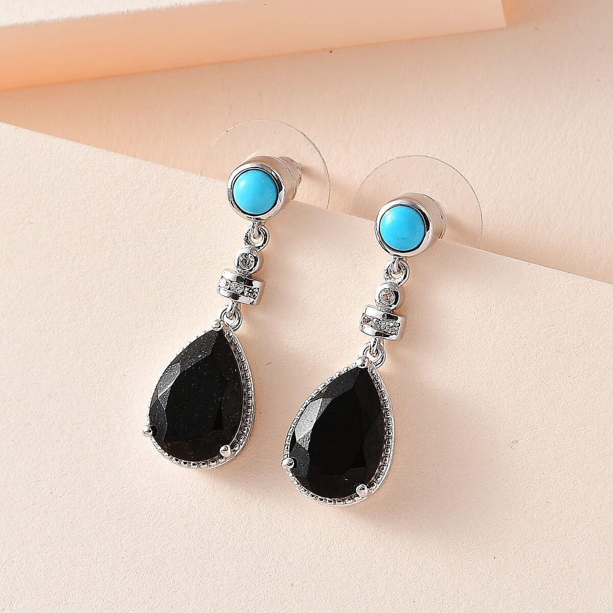 Black Tourmaline and Multi Gemstone Dangling Earrings in Platinum Over Sterling Silver 6.80 ctw image number 1