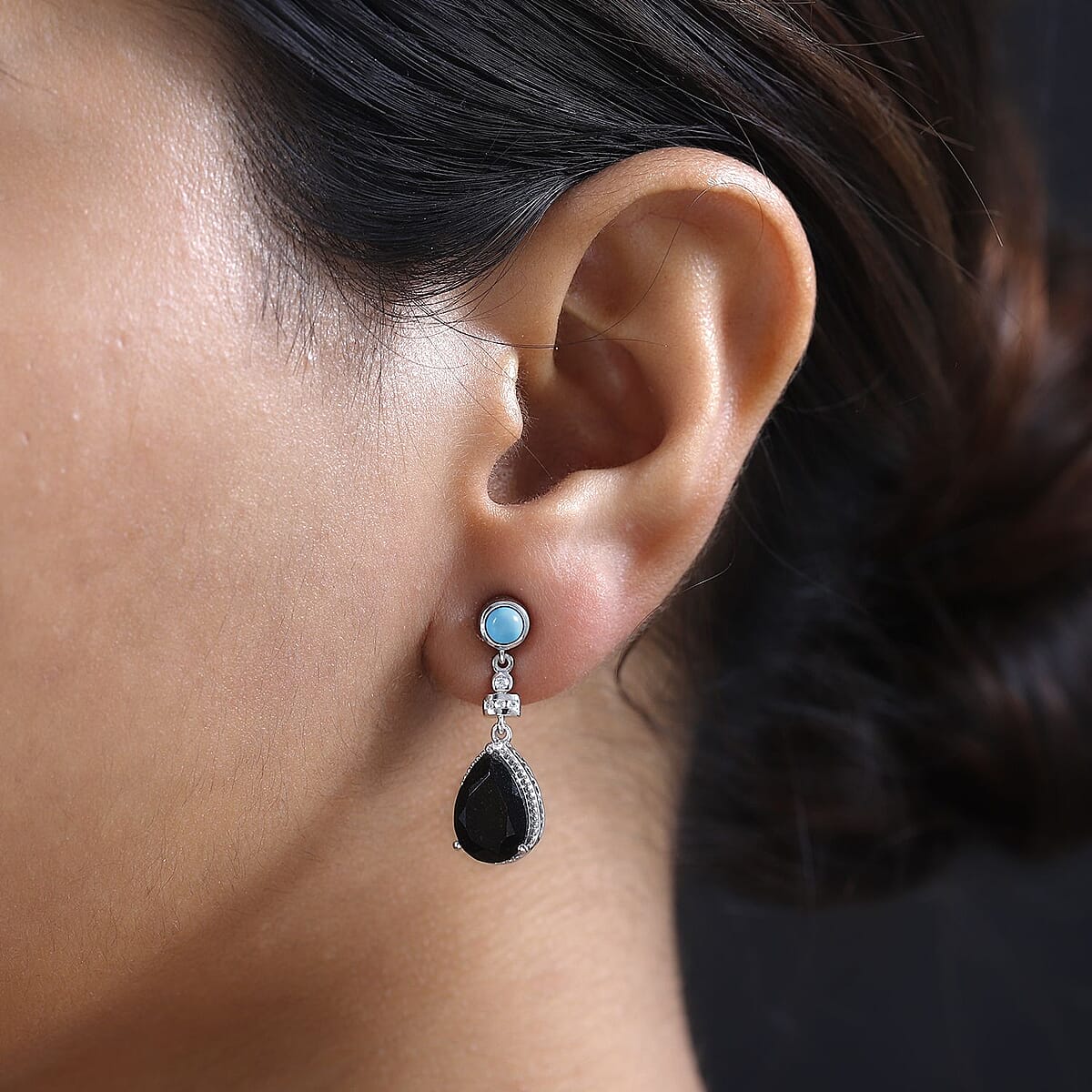 Black Tourmaline and Multi Gemstone Dangling Earrings in Platinum Over Sterling Silver 6.80 ctw image number 2