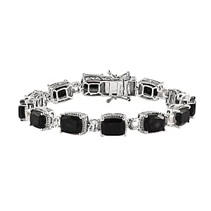 Black Tourmaline and White Topaz Bracelet in Platinum Over Sterling Silver (6.50 In) 22.15 ctw