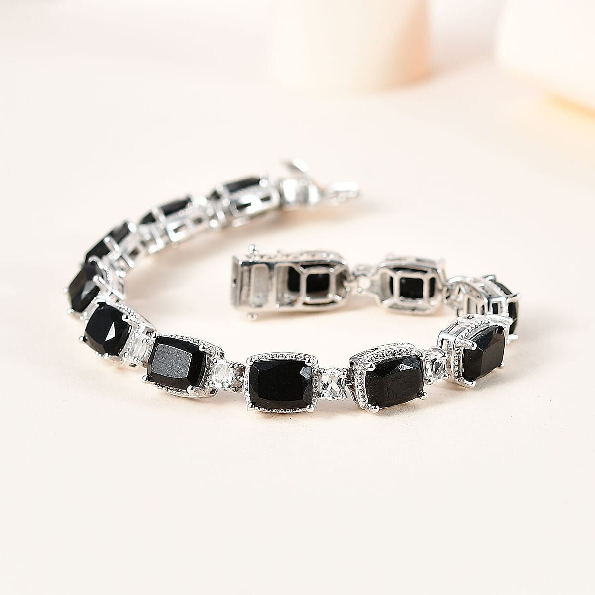 Black Tourmaline and White Topaz Bracelet in Platinum Over Sterling Silver (6.50 In) 22.15 ctw image number 1
