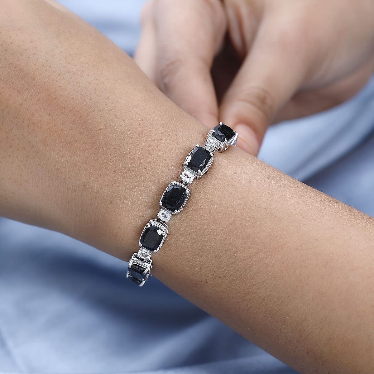 Black Tourmaline and White Topaz Bracelet in Platinum Over Sterling Silver (6.50 In) 22.15 ctw image number 2