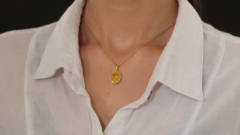 Premium BURITI Fire Opal and Yellow Diamond Halo Pendant in Vermeil Yellow Gold Over Sterling Silver 2.80 ctw