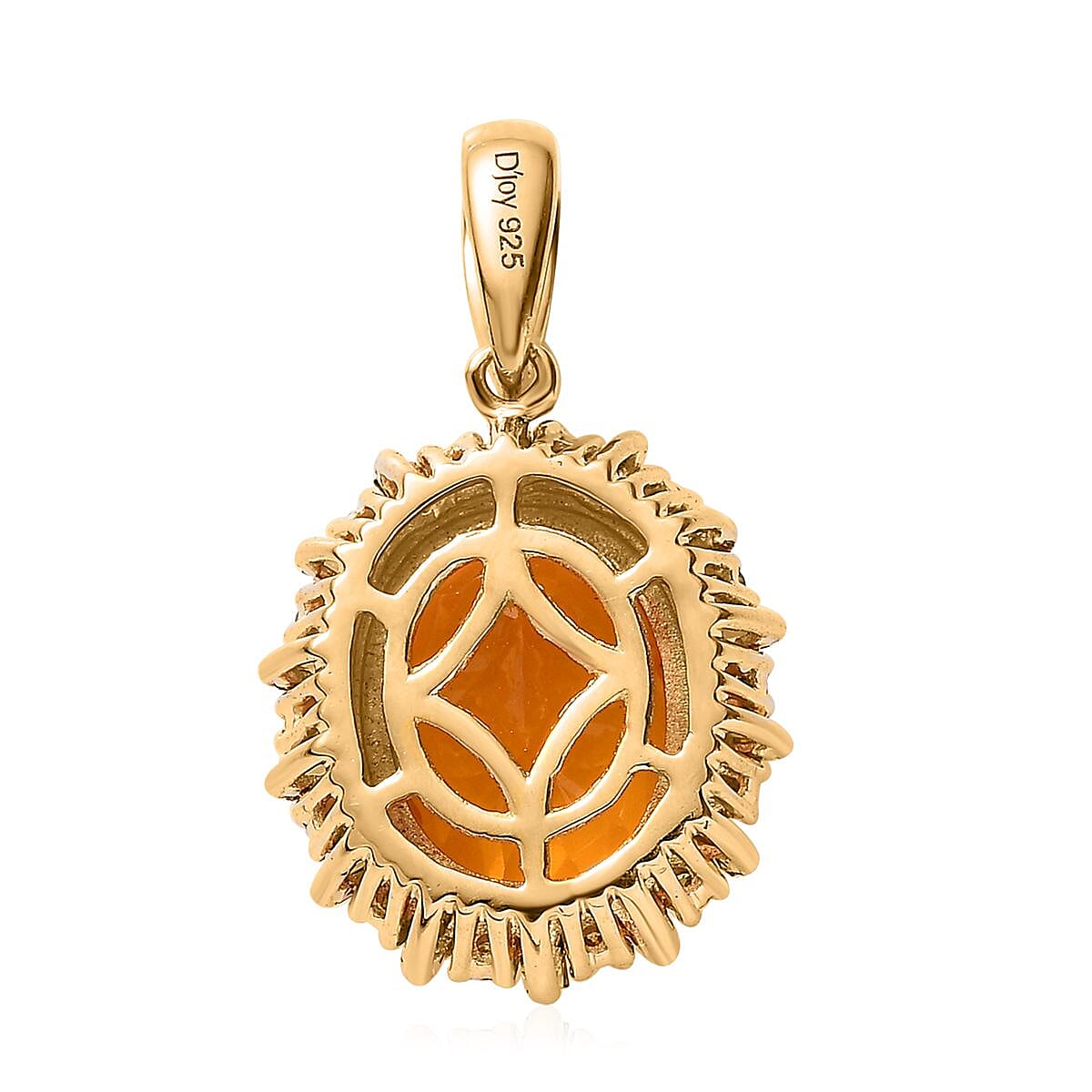 Premium BURITI Fire Opal and Yellow Diamond Halo Pendant in Vermeil Yellow Gold Over Sterling Silver 2.80 ctw