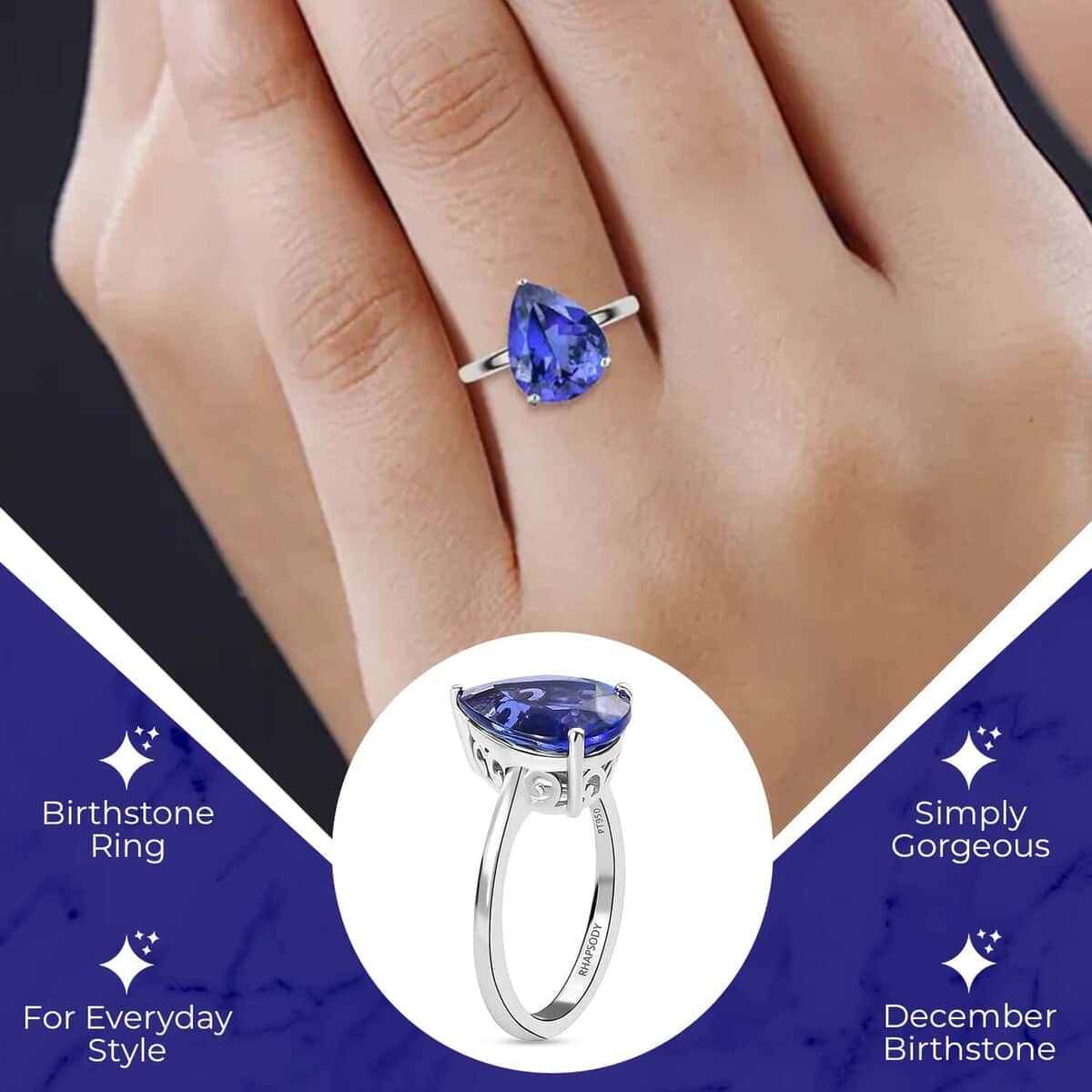 Rhapsody AAAA Tanzanite 5.00 ctw Solitaire Ring in 950 Platinum (Size 6.5) 5.05 Grams image number 2