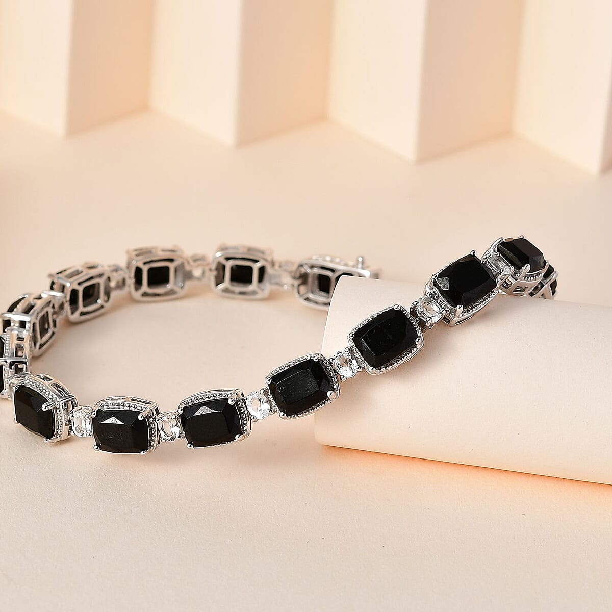 Black Tourmaline and White Topaz Bracelet in Platinum Over Sterling Silver (7.25 In) 25.90 ctw image number 1