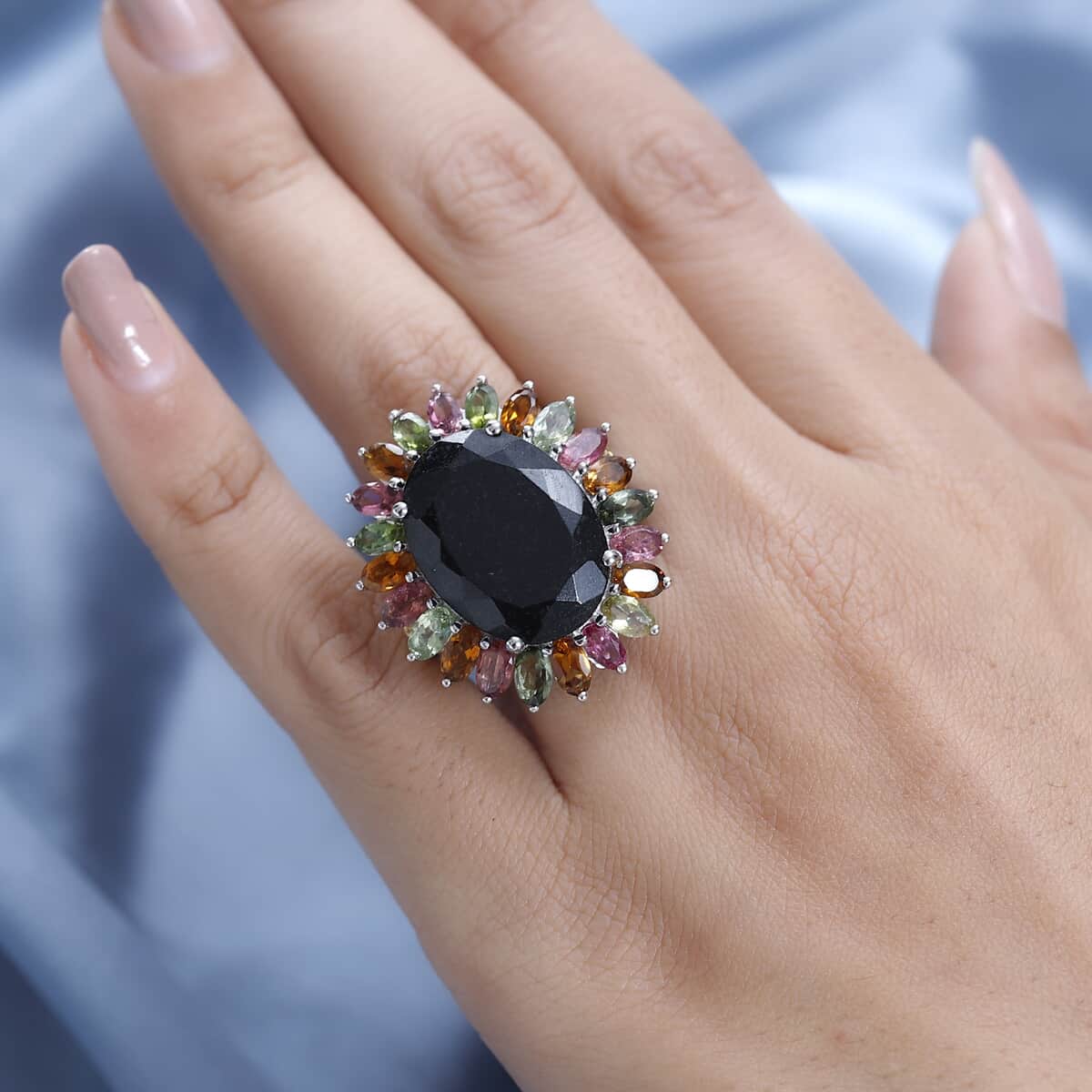 Australian Black Tourmaline, Multi-Tourmaline Ring in Platinum Over Sterling Silver (Size 10.0) 22.65 ctw image number 2