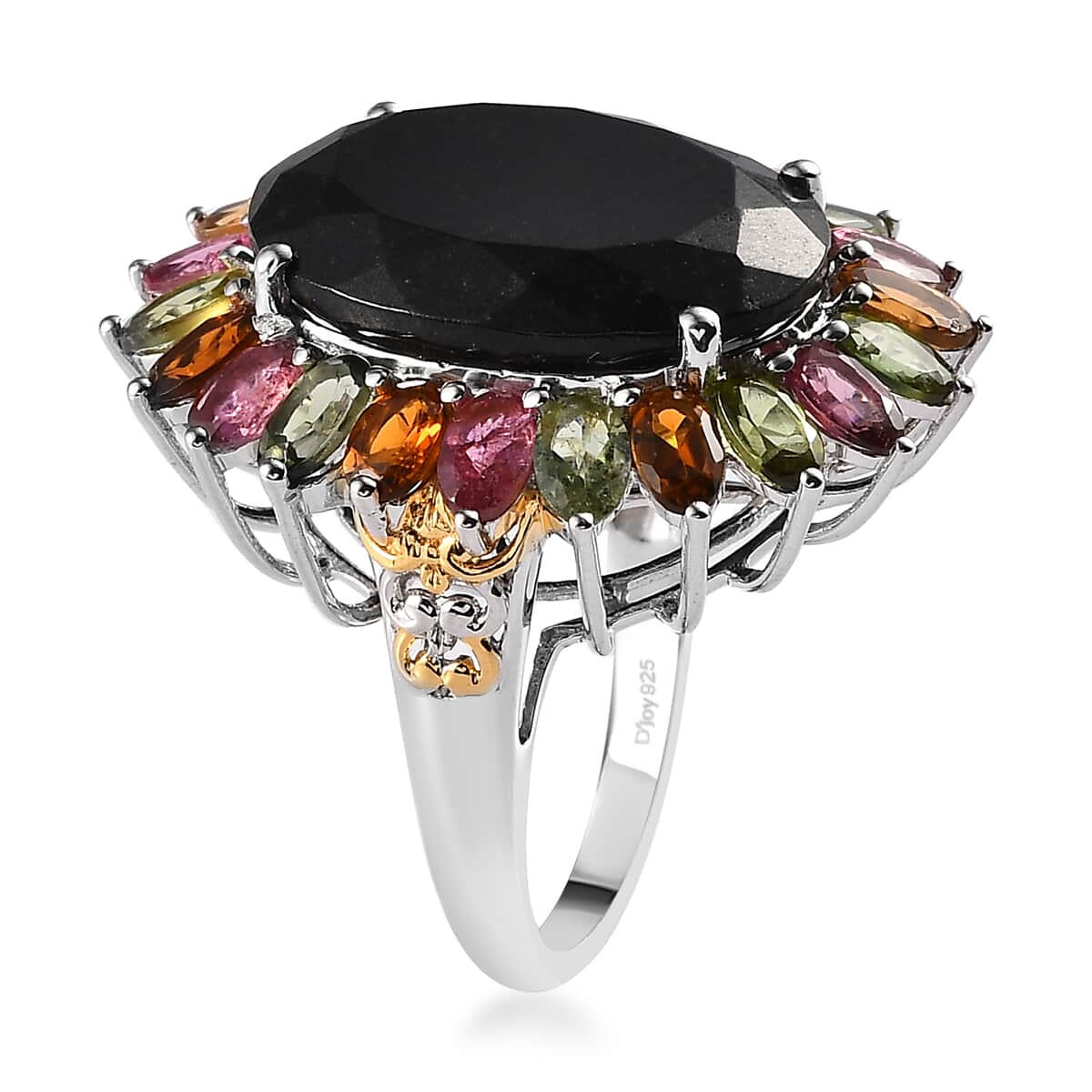 Australian Black Tourmaline, Multi-Tourmaline Ring in Platinum Over Sterling Silver (Size 10.0) 22.65 ctw image number 3