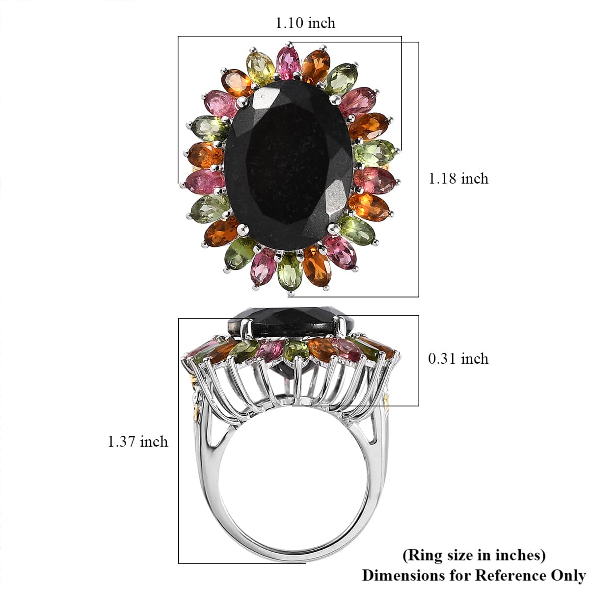 Australian Black Tourmaline, Multi-Tourmaline Ring in Platinum Over Sterling Silver (Size 10.0) 22.65 ctw image number 5